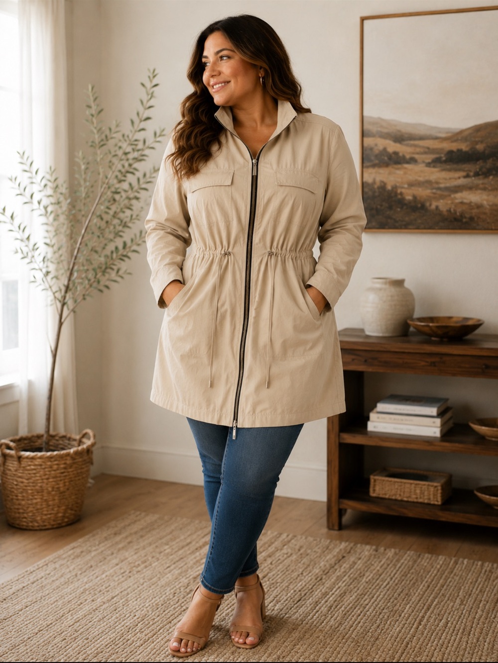torrid Beige Utility Jacket with Drawstring Waist